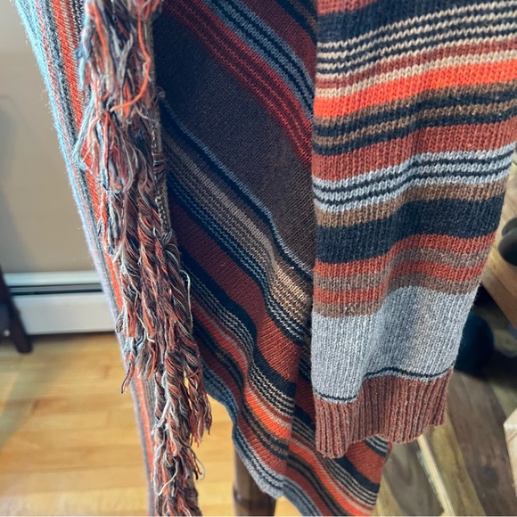 Boho Wrap Blanket Cardigan Tassel Hem Shawl Knit Sweater Rust Orange Brown Small - Picture 9 of 10